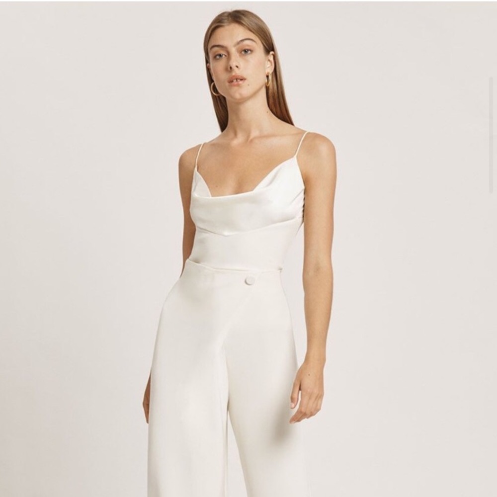 Cushnie Ivory Silk drape Tank Cami Top shirt fitted charmeuse - 4